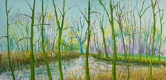 Pom Spring Greenish Oil Painting on Canvas Nature Landscape Woods Trees In Stock