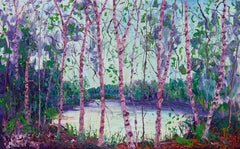 T Violet Pink Oil Painting on Canvas Woods Nature Landscape In Stock