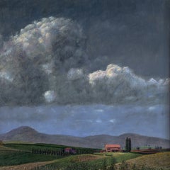 Paysage de Toscane, Italie, montagnes, peinture à l'huile, réalisme, en stock