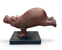 Dansende Hippo no. 2 Dancing Hippo Bronze Sculpture Medium In Stock