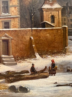Hermann Meyerheim 19th Century Winter Harbor Scene, Oil on Canvas