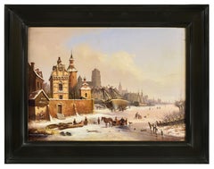 Hermann Meyerheim, Scena invernale al porto del XIX secolo, olio su tela