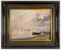 Carlo Brancaccio 19th Century Italian Impressionist Coastal View of Naples, Oil