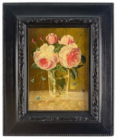 Französisches akademisches Stillleben aus dem 18. Jahrhundert mit Rosen in einer Glasvase