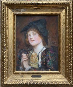Portrait d'une jeune fille allemande par Sir Hubert von Herkomer, cadre d'époque