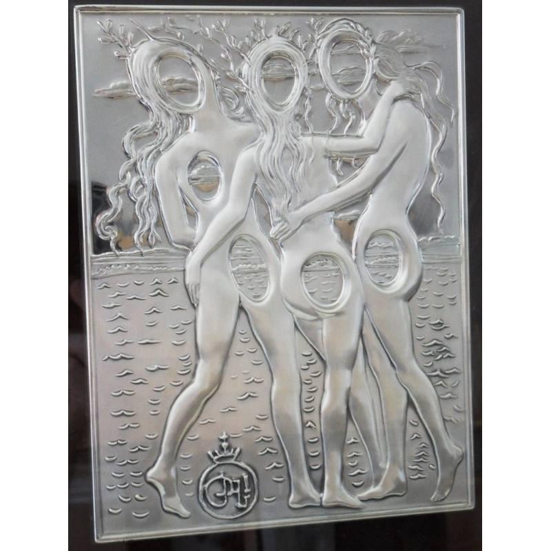 Salvador Dalí Figurative Sculpture - Salvador Dali's "The Thres Graces" Silver Bas Relief