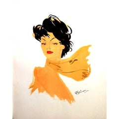 Domergue - Dark Hair Lady with a Scarf - Original Signed Lithograph