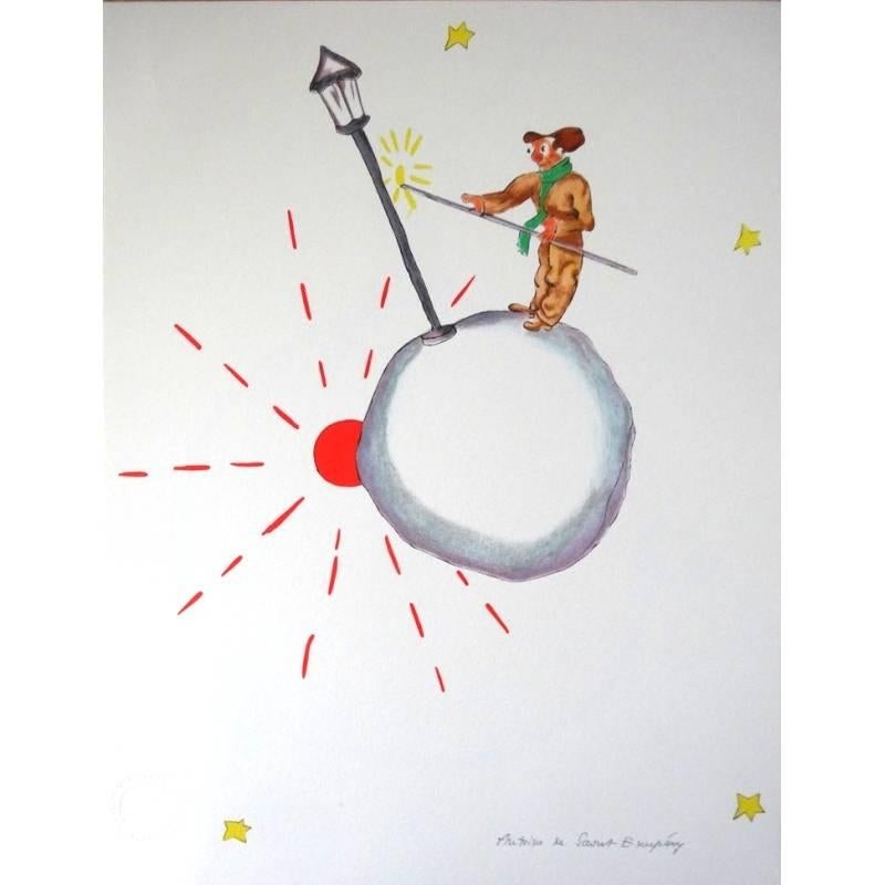 Antoine de saint Exupery
Title: Little Prince - The Streetlights Lighter 
Signed
Dimensions: 40 x 31 cm
Information :  This lithograph was created after the cartoon watercolor by Antoine de Saint Exupéry to illustrate his famous book " The