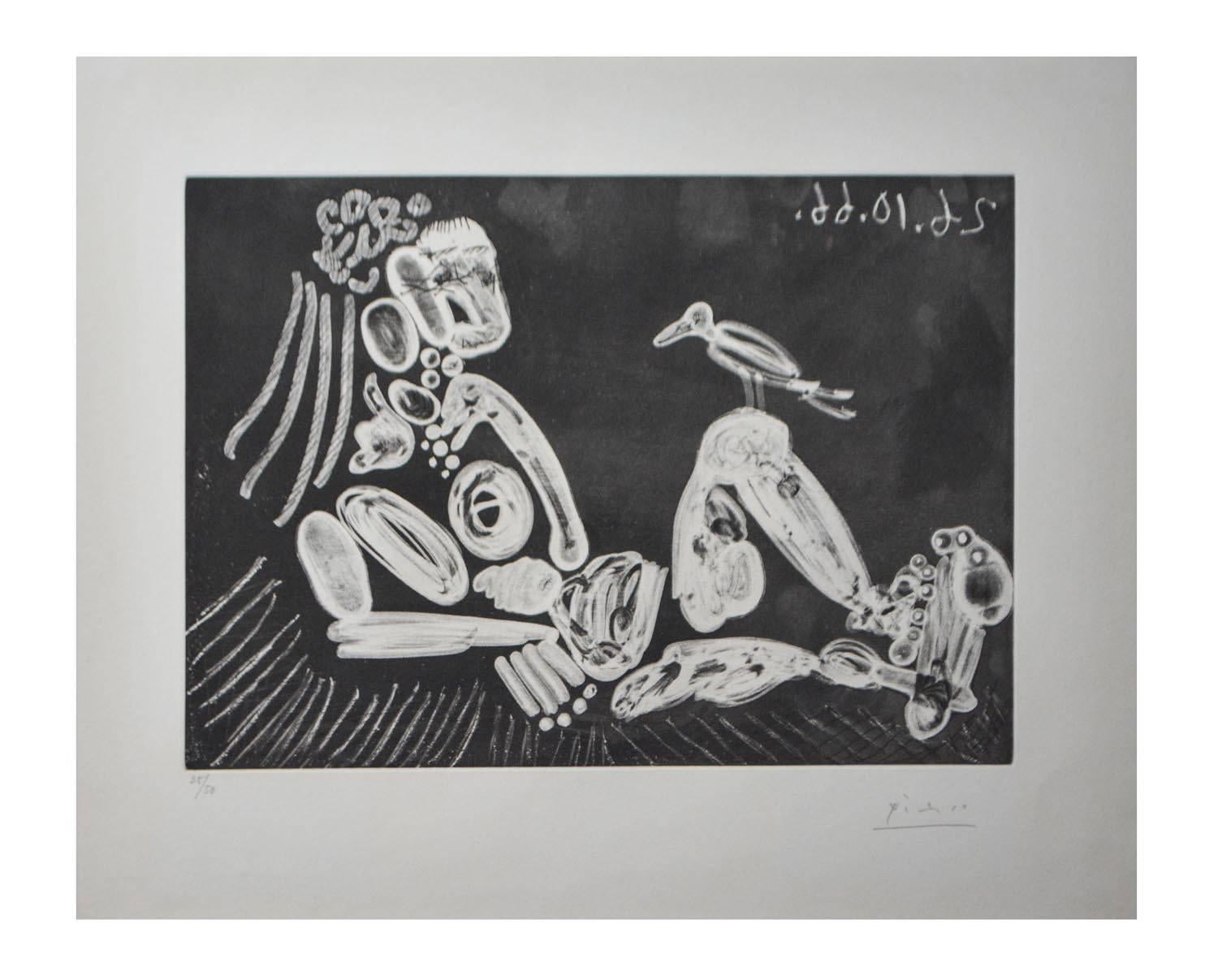Handsigned Etching and aquatint after an original pastel by Pablo Picasso
1966
Rare Edition of 50
Dimensions: 41.6 x 50.2 cm
Excellent condition, with full margins
Reference: Bloch 1391

Pablo Picasso

Picasso is not just a man and his work. Picasso