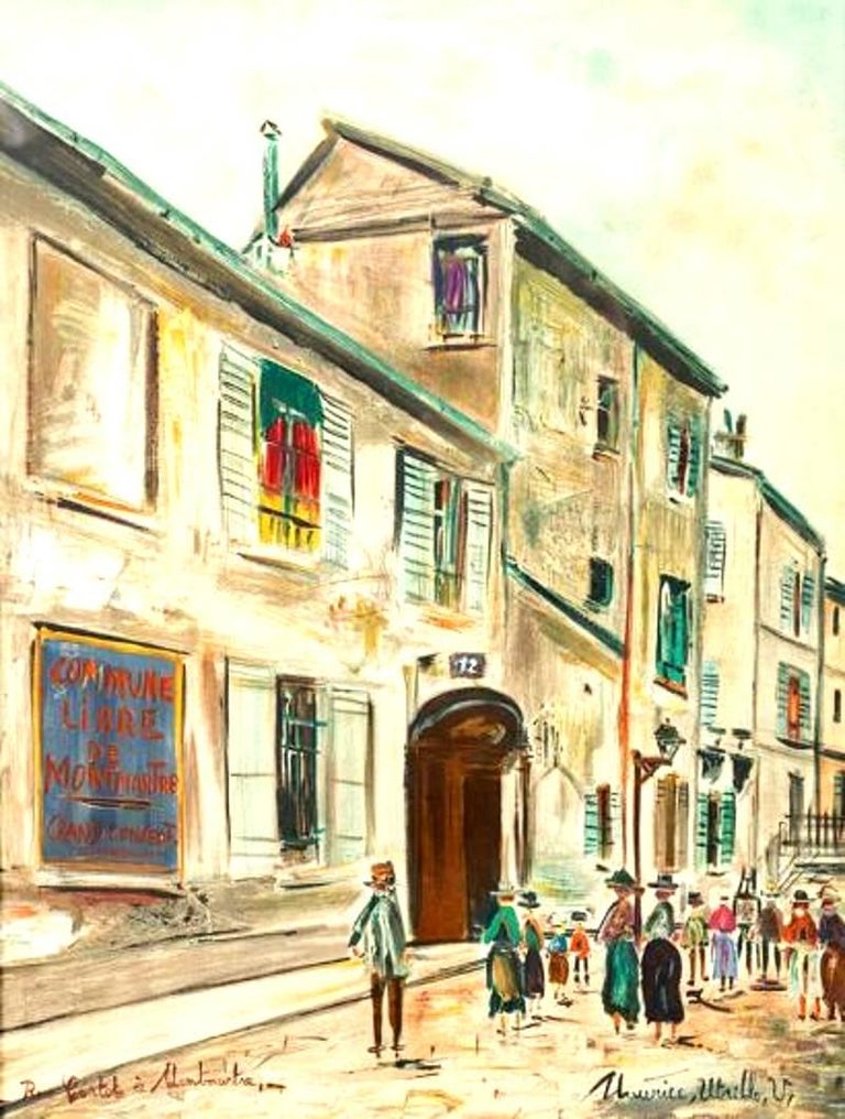 Maurice Utrillo (After) - Rue Cortot in Montmartre, Signed Lithographic Poster  - Print by Maurice Utrillo