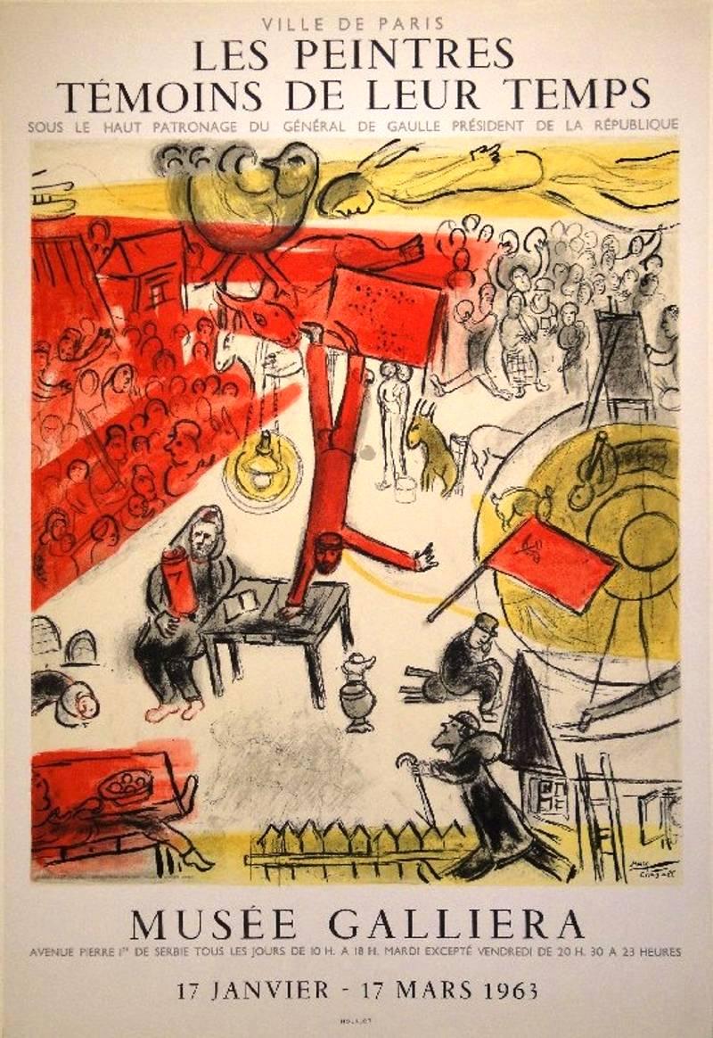 d'après Marc CHAGALL (1887 - 1985)
Affiche pour "Les peintres témoins de leur temps Musée Galiera" 1963
Créé par Charles Sorlier d'après le tableau de Chagall de 1937, sous la supervision de l'artiste
Dimensions : 80 x 60 cm

Marc Chagall  (né en