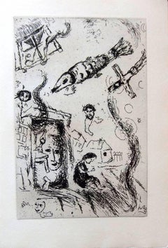 Vintage Marc Chagall - Letter to Chagall - Handsigned - Illustrated 5 original etchings