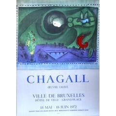 Marc Chagall - Bruxelles Oeuvre Gravé - vintage 1970s exhibition poster 1