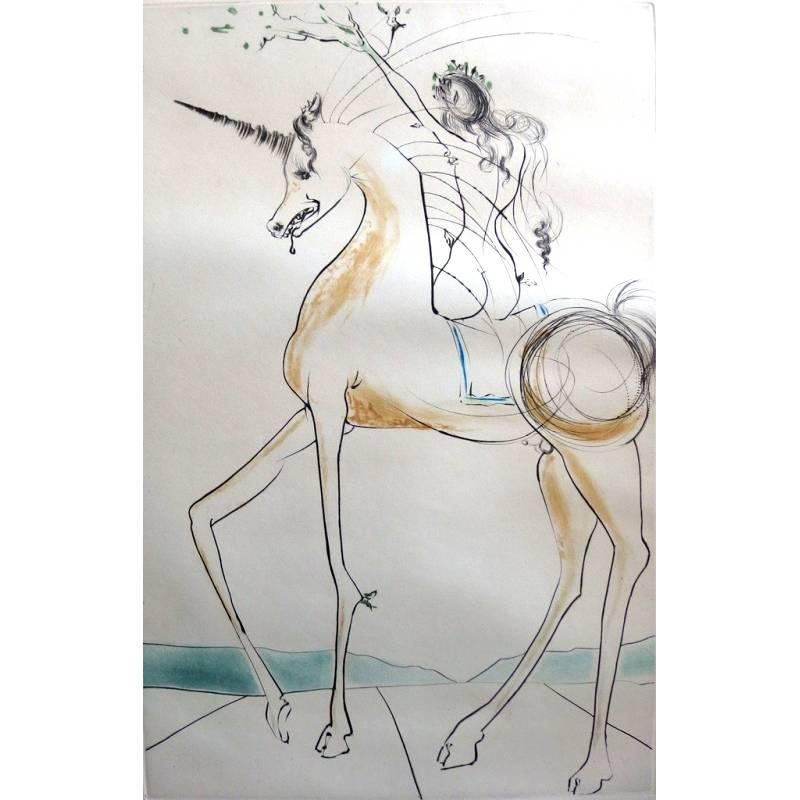 Salvador Dali -  Unicorn and Gangaride - Original Handsigned etching - Print by Salvador Dalí