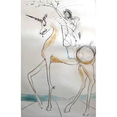 Salvador Dali - Licorne et Gangaride - Gravure originale signée à la main