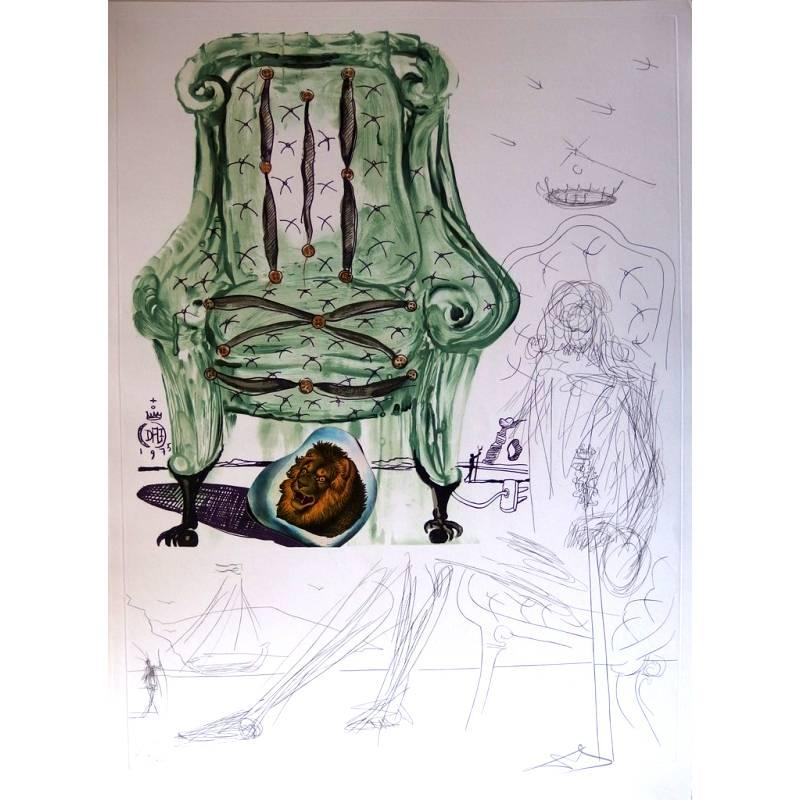 Salvador Dalí Portrait Print - Salvador Dali - Pneumatic Breathing Chair - Original HandSigned Etching
