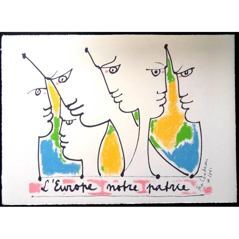 Figurative Print de Unknown - Jean Cocteau - Los fundadores de Europa - Litografía original