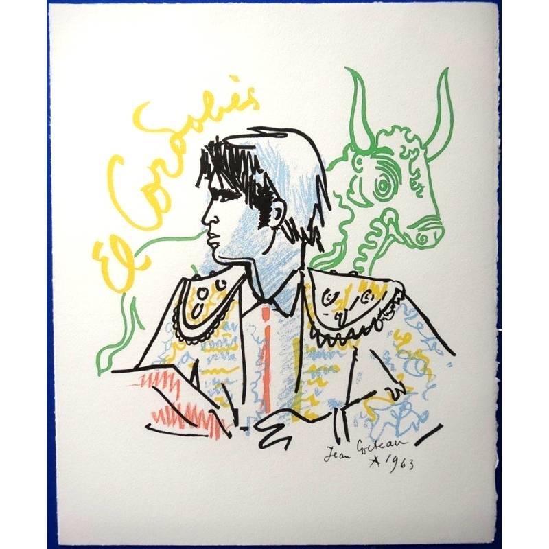 Original Lithograph by Jean Cocteau
Title: El Cordobes
1965
Dimensions: 40 x 33 cm
Lithograph made for the portfolio "Taureaux" 
with the printed signature, as issued

Jean Cocteau

Writer, artist and film director Jean Cocteau was one of the most