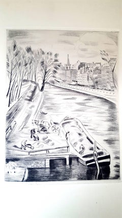 Edmond Céria - Paris, Quais de Orfèvres - Original Etching