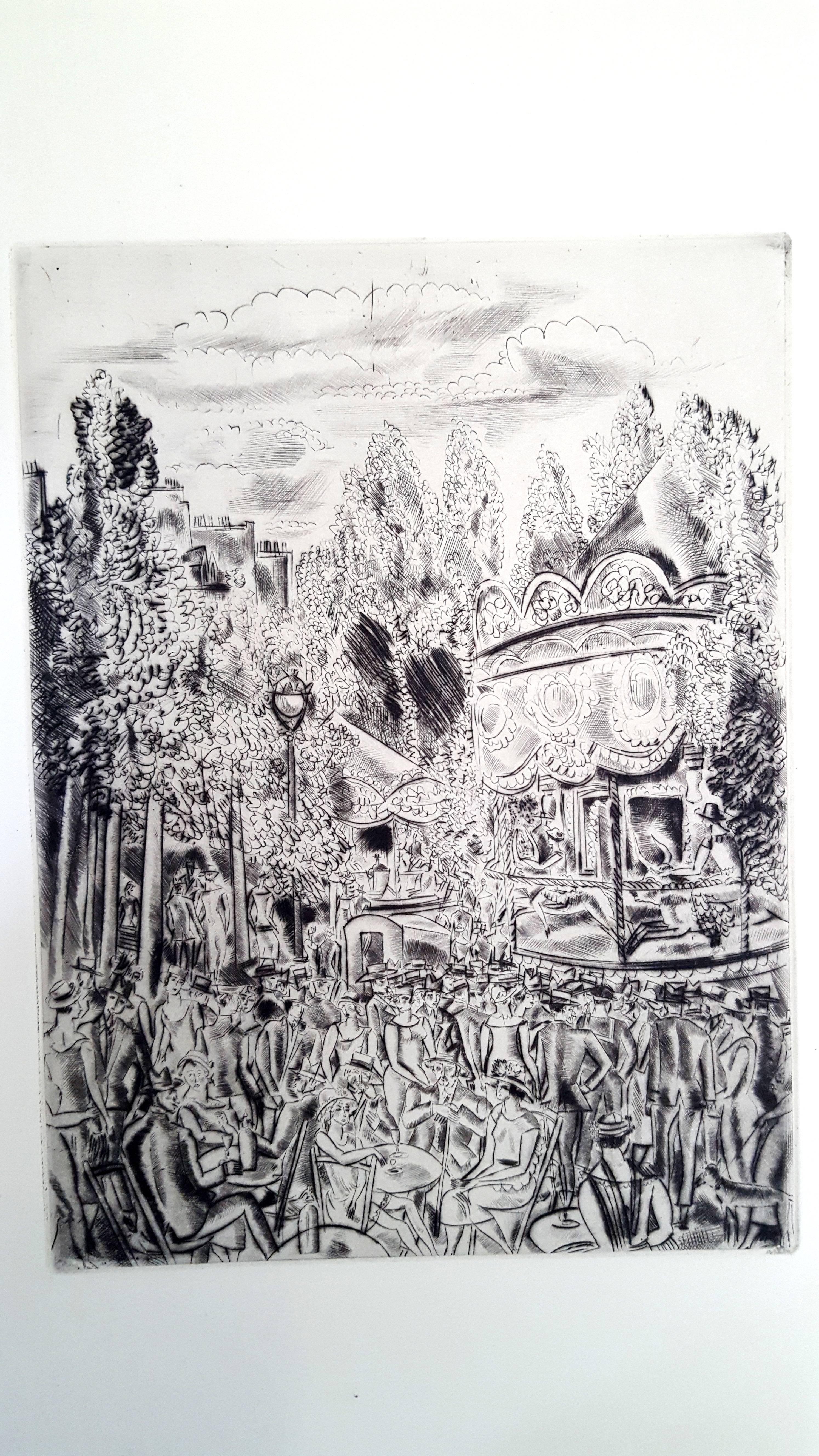 Hermine David - Montmartre's Party - Original Engraving
Dimensions : 13 x 10&quot;. 
Paper : Rives vellum. 
Edition : 225 copies.
1927
From Tableaux de Paris, Emile-Paul Freres, Paris

CHARLES MARTIN	(French	/ 1884-1934)

Charles Martin was born in