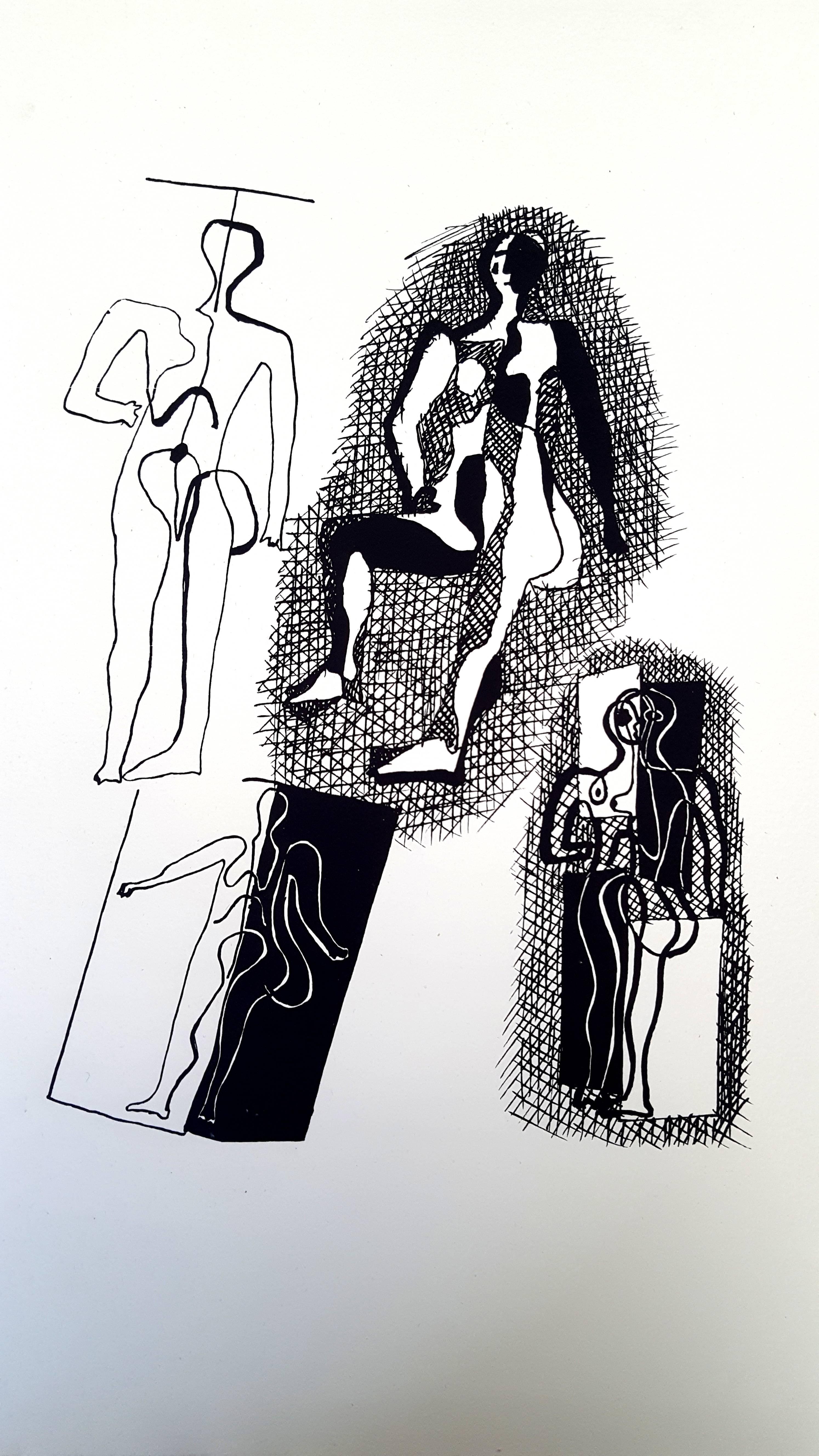 (after) Pablo Picasso Figurative Print - Pablo Picasso (after) Helene Chez Archimede - Wood Engraving
