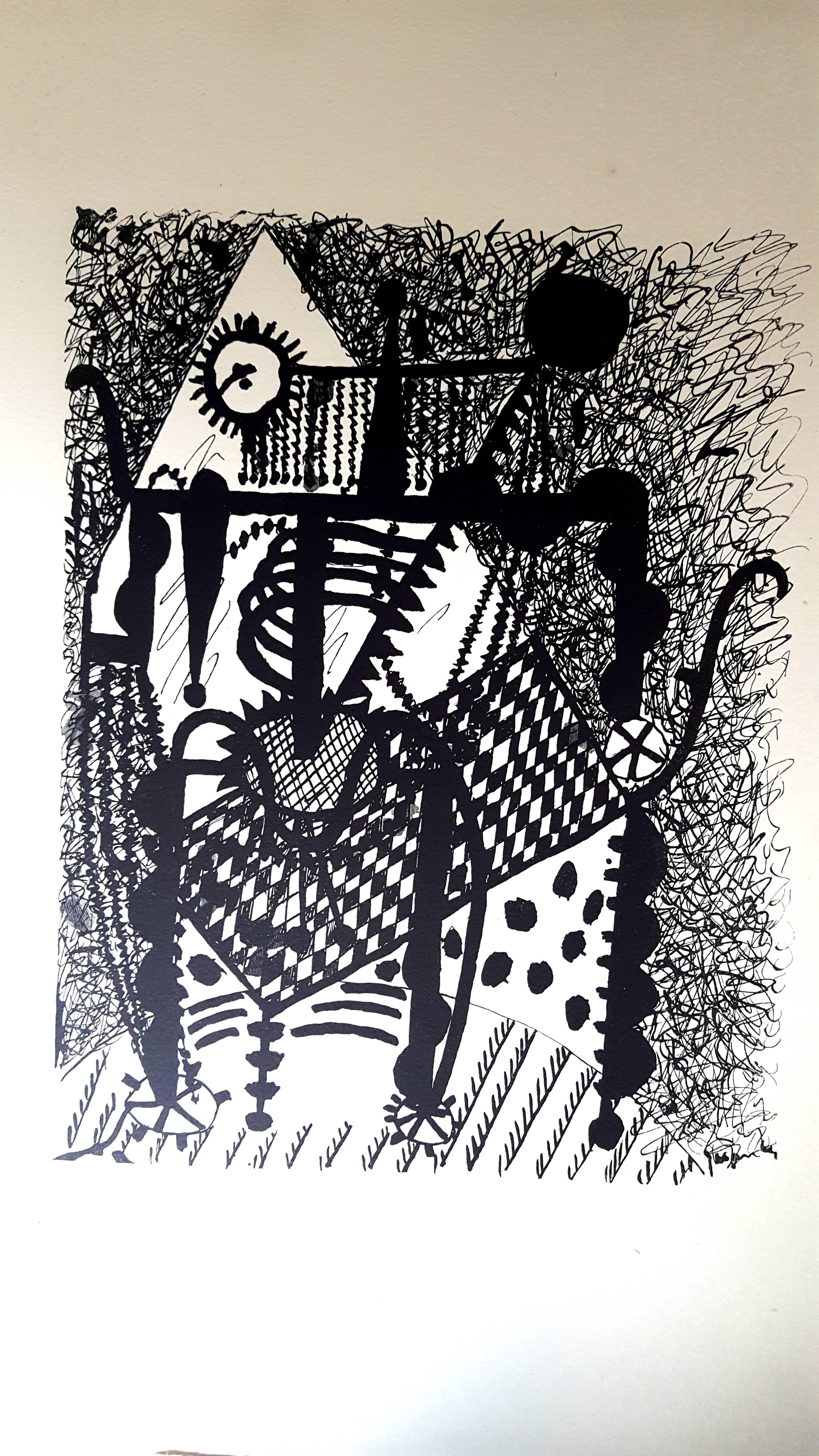 (after) Pablo Picasso Abstract Print - Pablo Picasso (after) Helene Chez Archimede - Wood Engraving