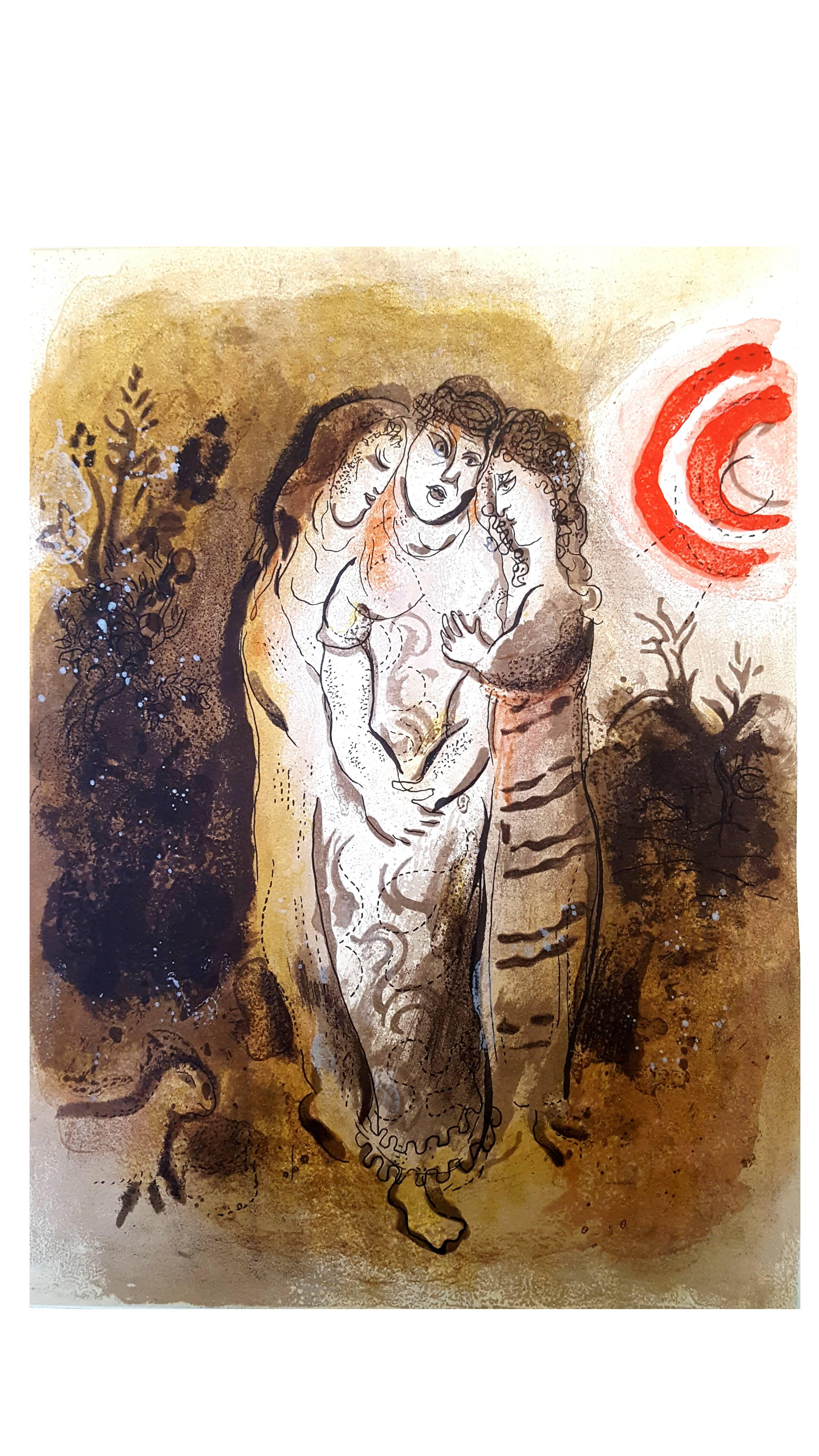 Marc Chagall, Lithograhie originale représentant un instant de la Bible.
Technique :	Lithographie originale en couleurs (Mourlot n° 234)
Au verso : une autre lithographie originale en noir et blanc (Mourlot n° 257)
Année :	1960
Tailles :	35,5 x 26