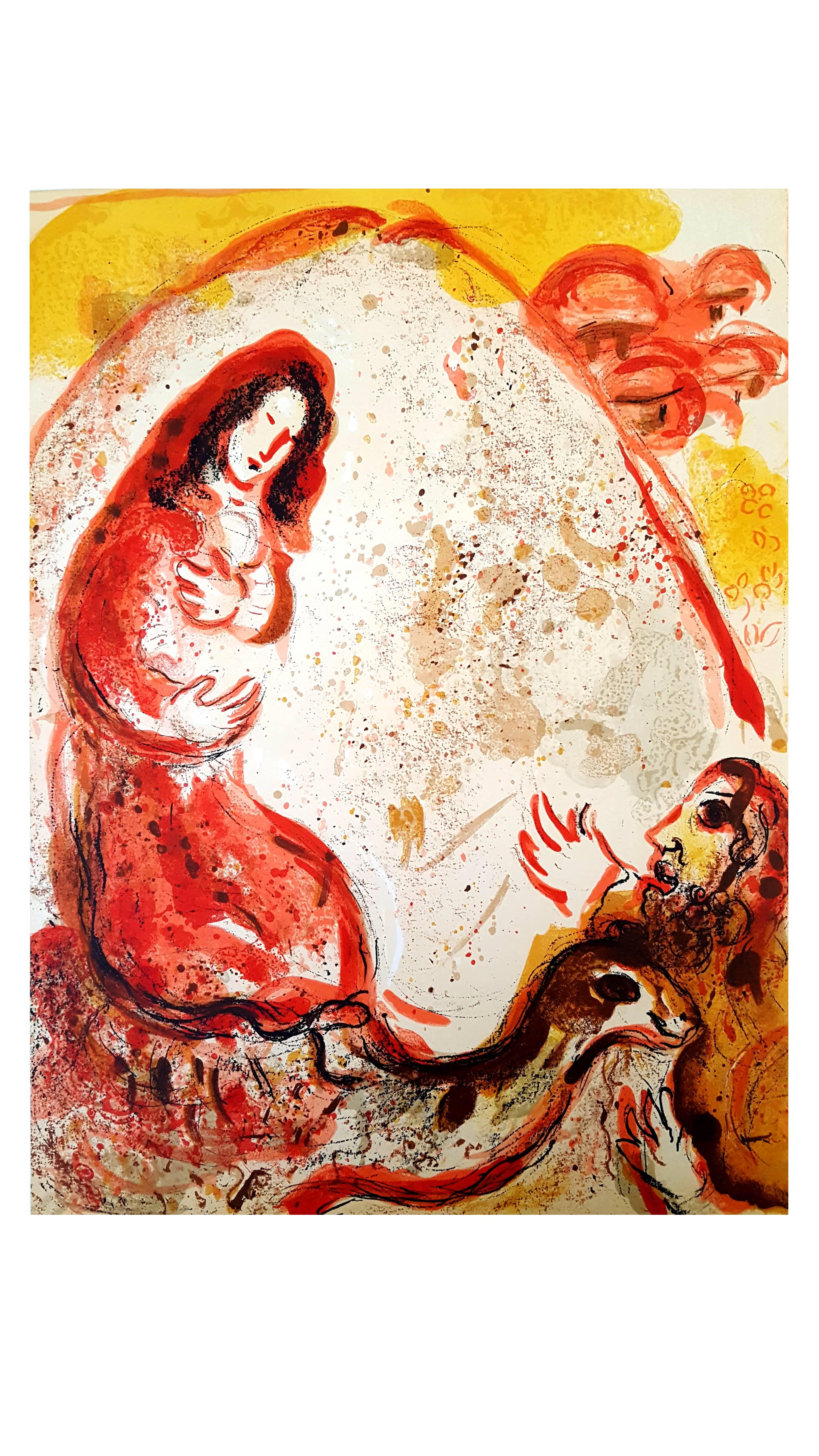 Marc Chagall, Lithograhie originale représentant un instant de la Bible.
Technique :	Lithographie originale en couleurs (Mourlot n° 234)
Au verso : une autre lithographie originale en noir et blanc (Mourlot n° 257)
Année :	1960
Tailles :	35,5 x 26