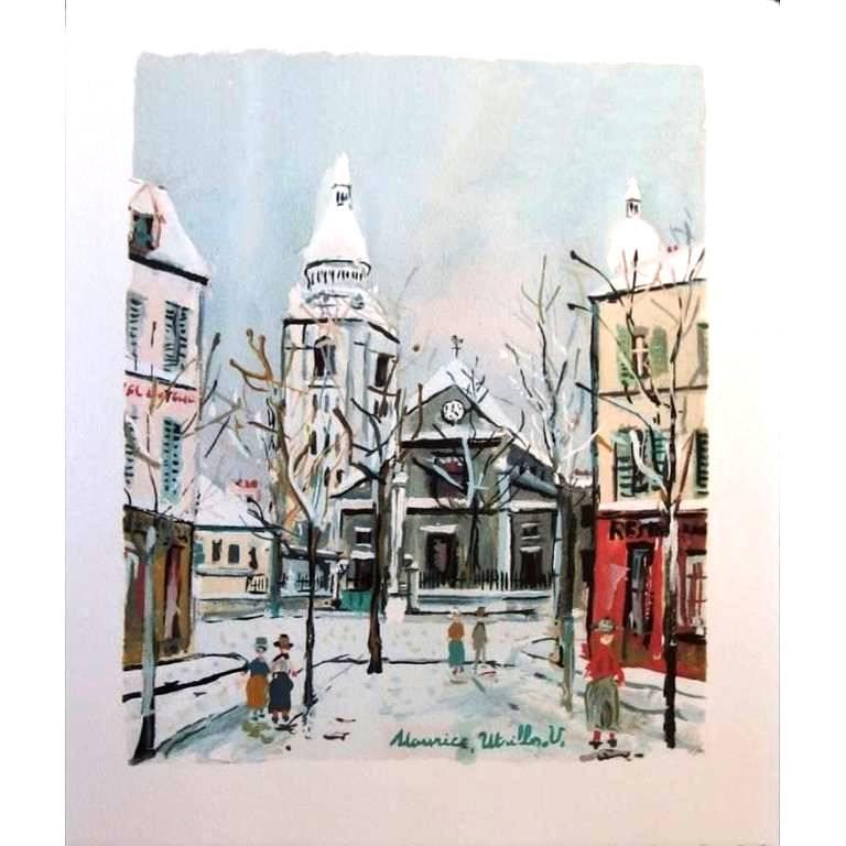(after) Maurice Utrillo Figurative Print - L'Eglise Saint Pierre de Montmartre - Pochoir