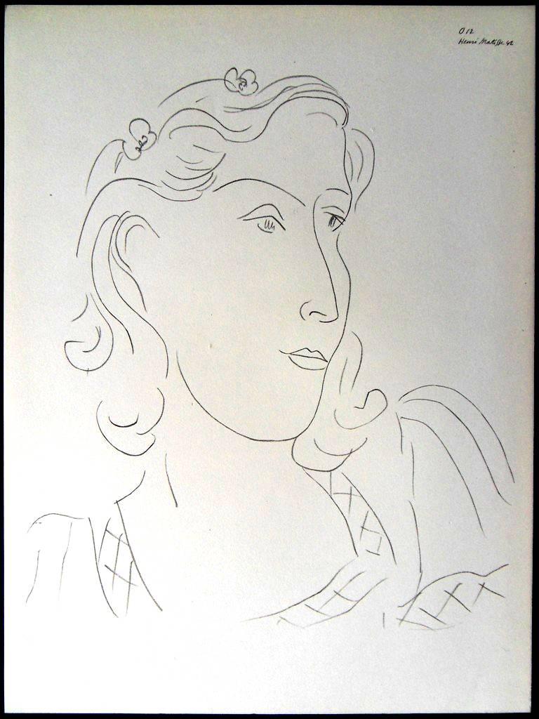 Portrait Print (after) Henri Matisse - Henri Matisse (D'après) - Lithographie - Femme avec des fleurs dans ses cheveux