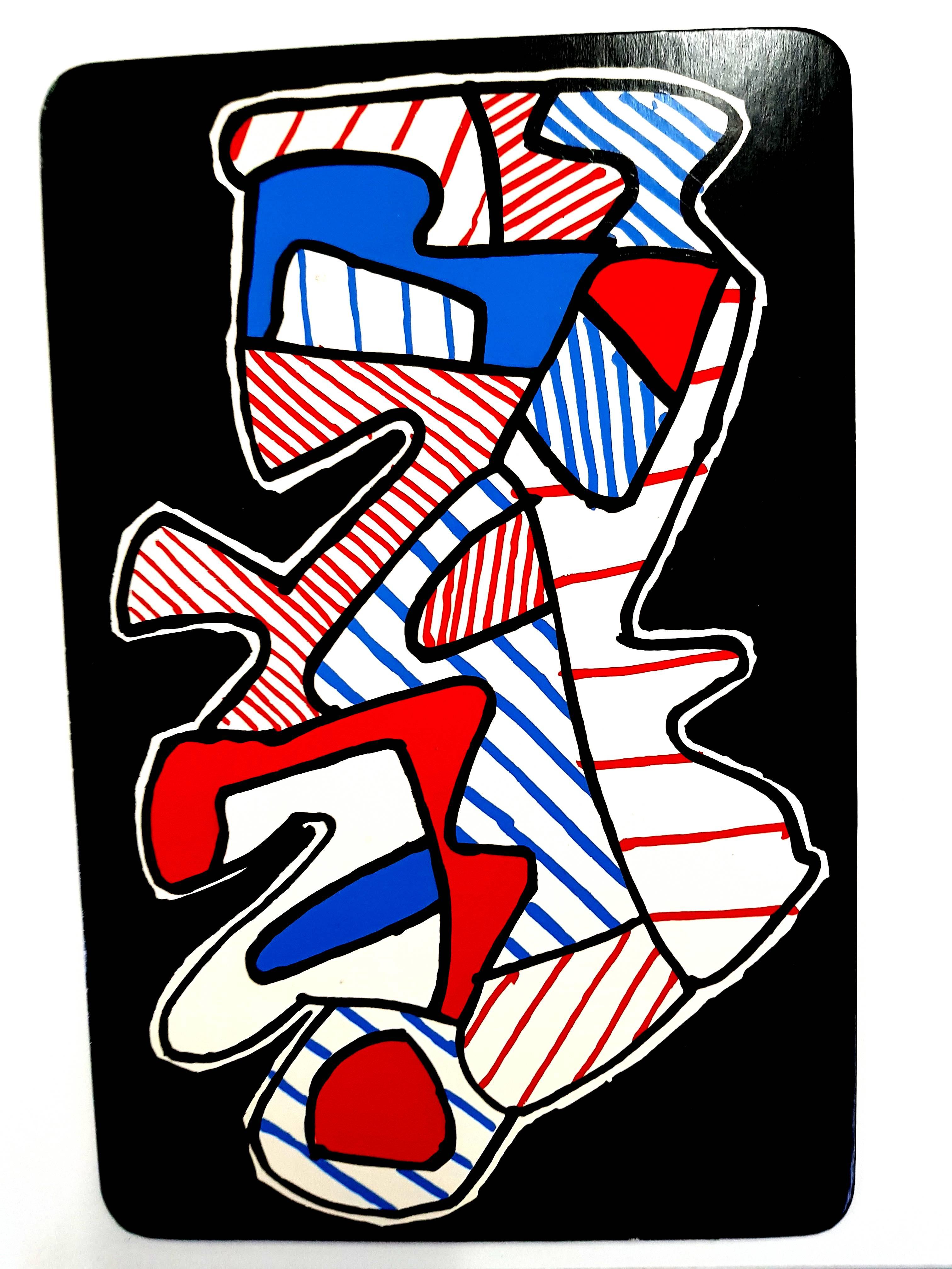 Jean Dubuffet 
Banque de L'Hourloupe 
Carte originale avec carte de titre 
Édition originale de 350 exemplaires numérotés dont 30 hors commerce.
Dimensions : 25 x 16 cm
Sérigraphie réalisée par Kelpra Studios, Londres Editions Alecto, Londres