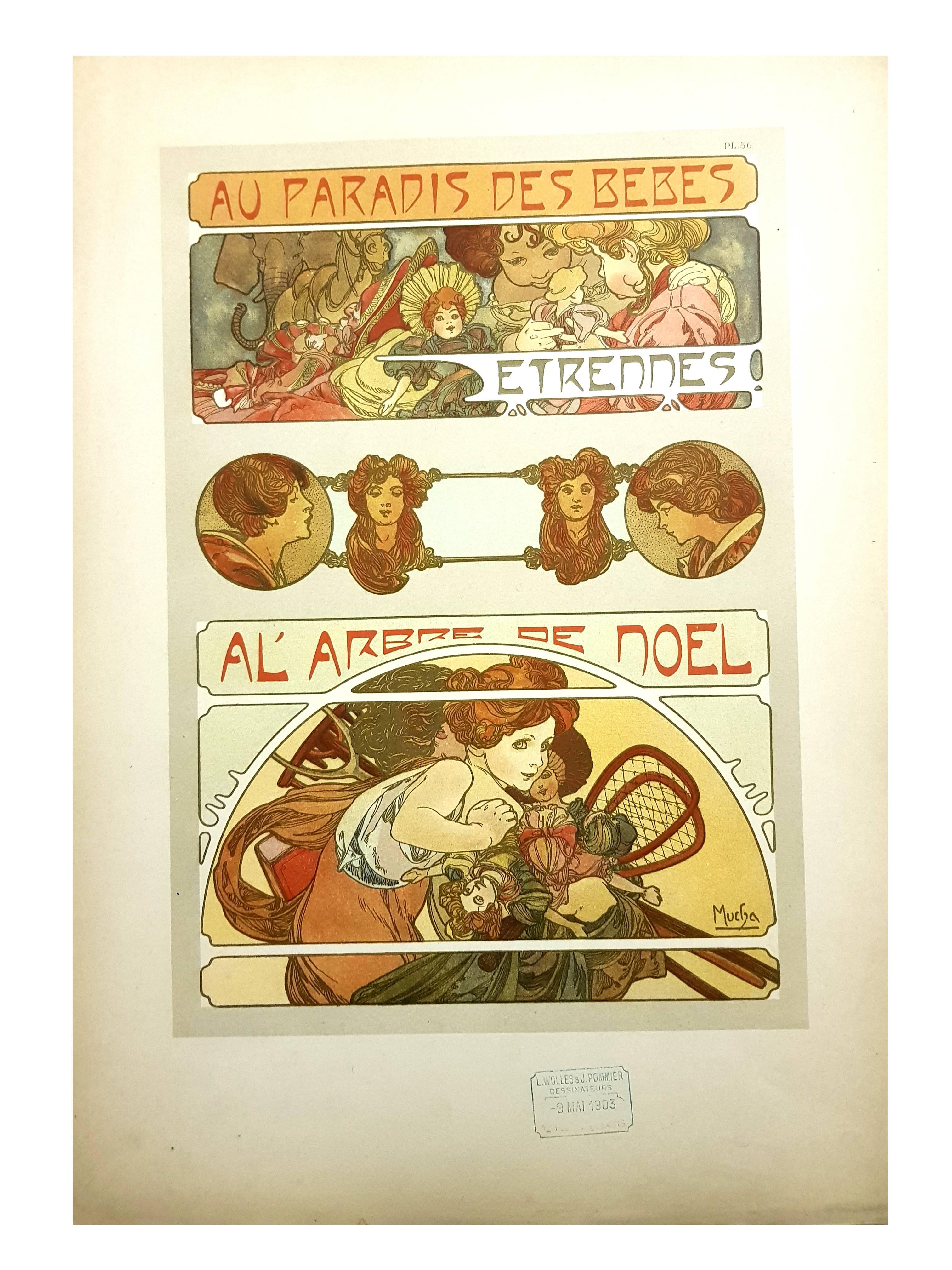 Alfons Mucha - Original Lithographie - Weihnachtsnachts-Babyparty – Print von Alphonse Mucha