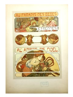 Alfons Mucha - Original Lithograph - Christmas Baby Party