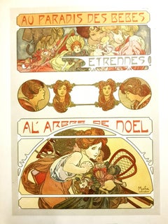 Alfons Mucha - Litografia originale - Baby Party di Natale