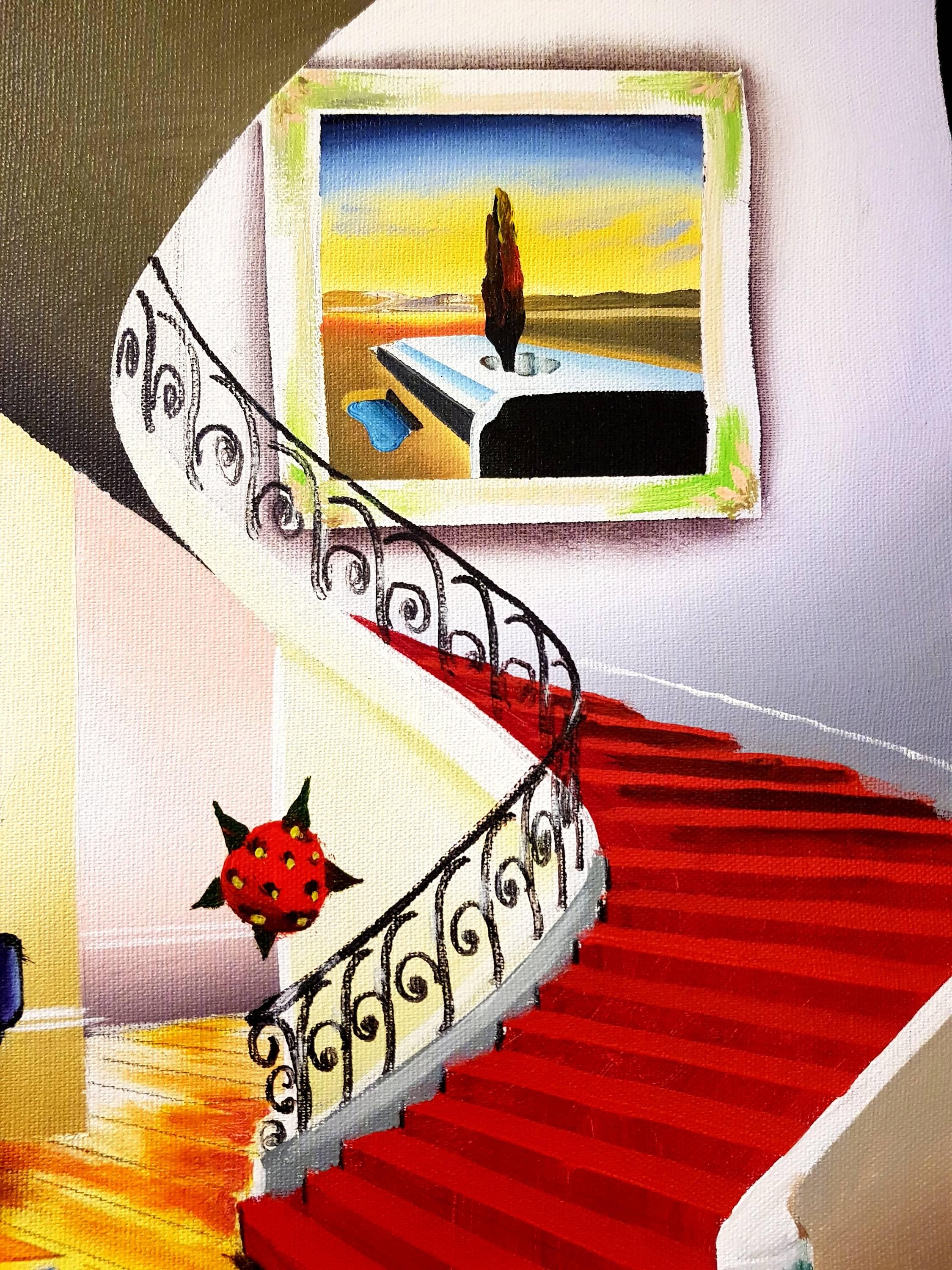 Ferjo - Surrealist Interior - Signed Oil on Canvas For Sale 3