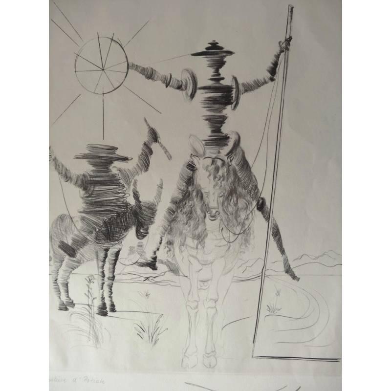 Salvador Dali - Don Quixote and Sancho - Original Hand Signed Etching - Print by Salvador Dalí