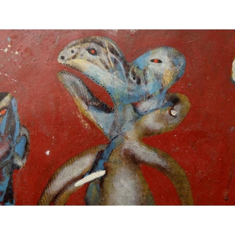 Simon Hantai - Simon Hantai - 'Three Surrealist Figures' - Rare Original Signed Oil Painting