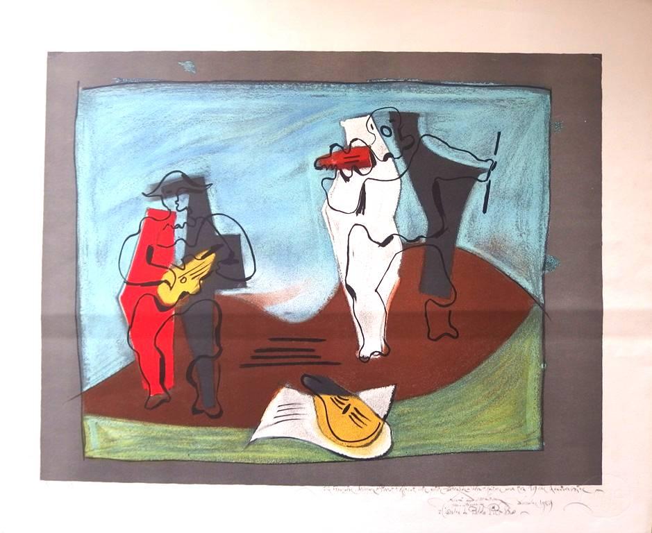 after Pablo Picasso - Harlequin and Pierrot -  Lithograph 1