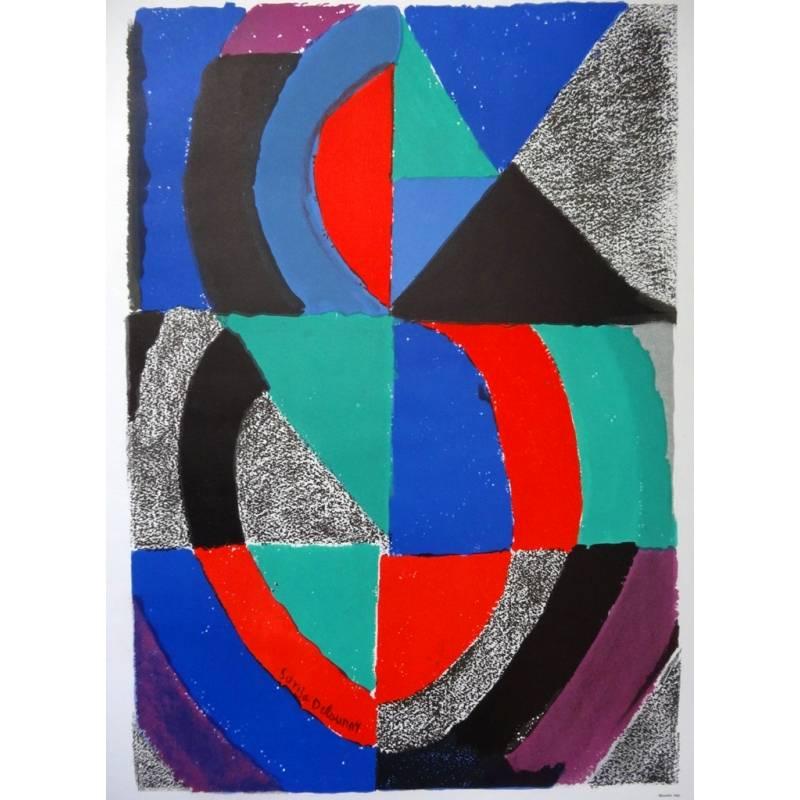 Sonia Delaunay 
Signed International Women's Year 1975 
Poster
77 x 51 cm
Atelier Mourlot

Sonia Delaunay was known for her vivid use of color and her bold, abstract patterns, breaking down traditional distinctions between the fine and applied