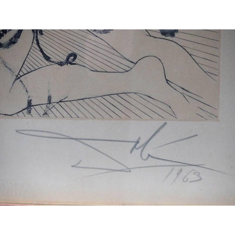 Salvador Dali -  Medusa - Original Handsigned Etching - Gray Print by Salvador Dalí