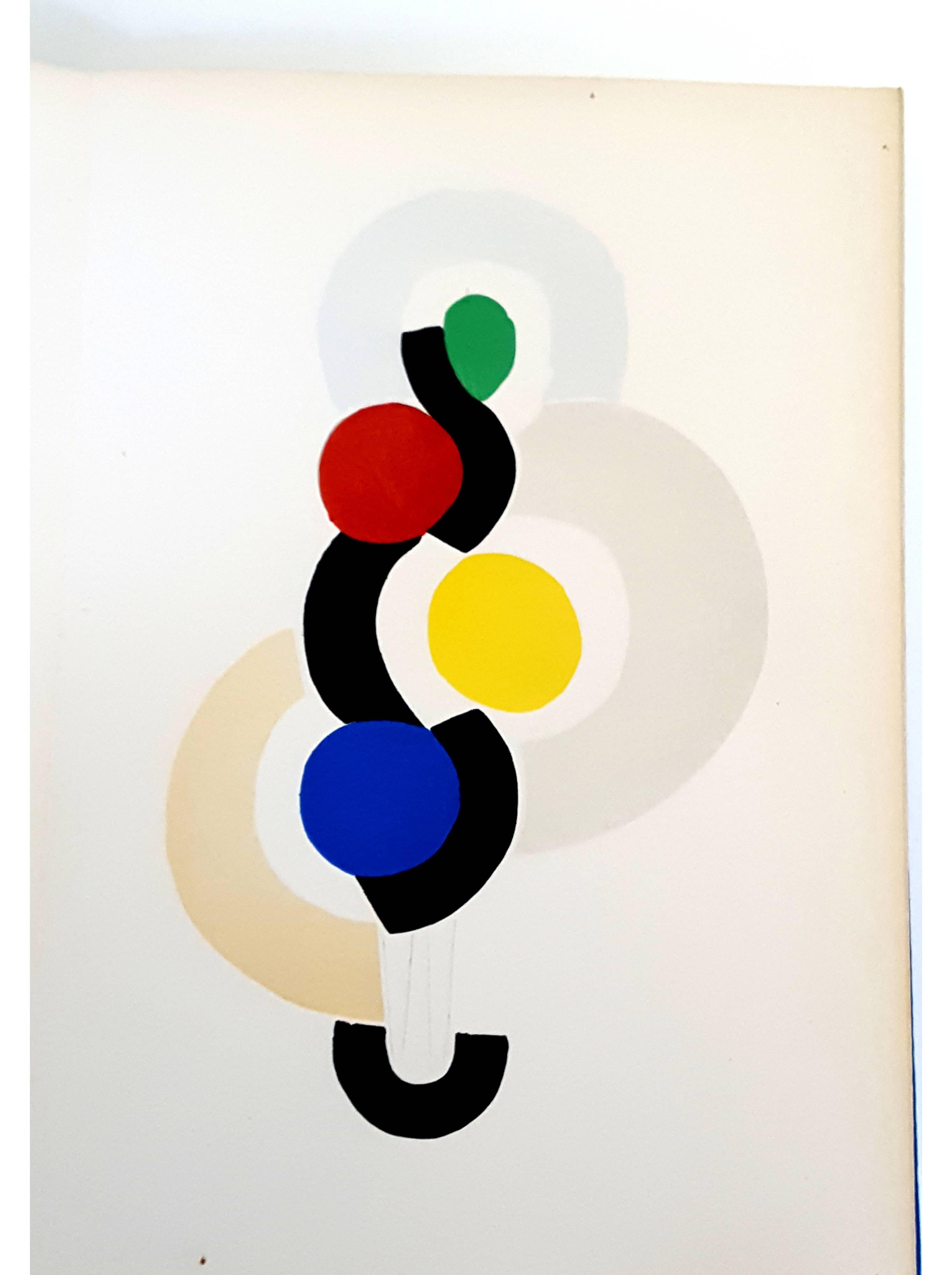 Full-page, colour pochoir of costume designs after Sonia Delaunay's original gouache paintings
Edition 331/500 copies on Velin Aussedat 
Dimensions: 28.5 x 19.5 cm.
From 27 Living Paintings. [Milano, Edizioni del Naviglio, 1969]. Jacques Damase.