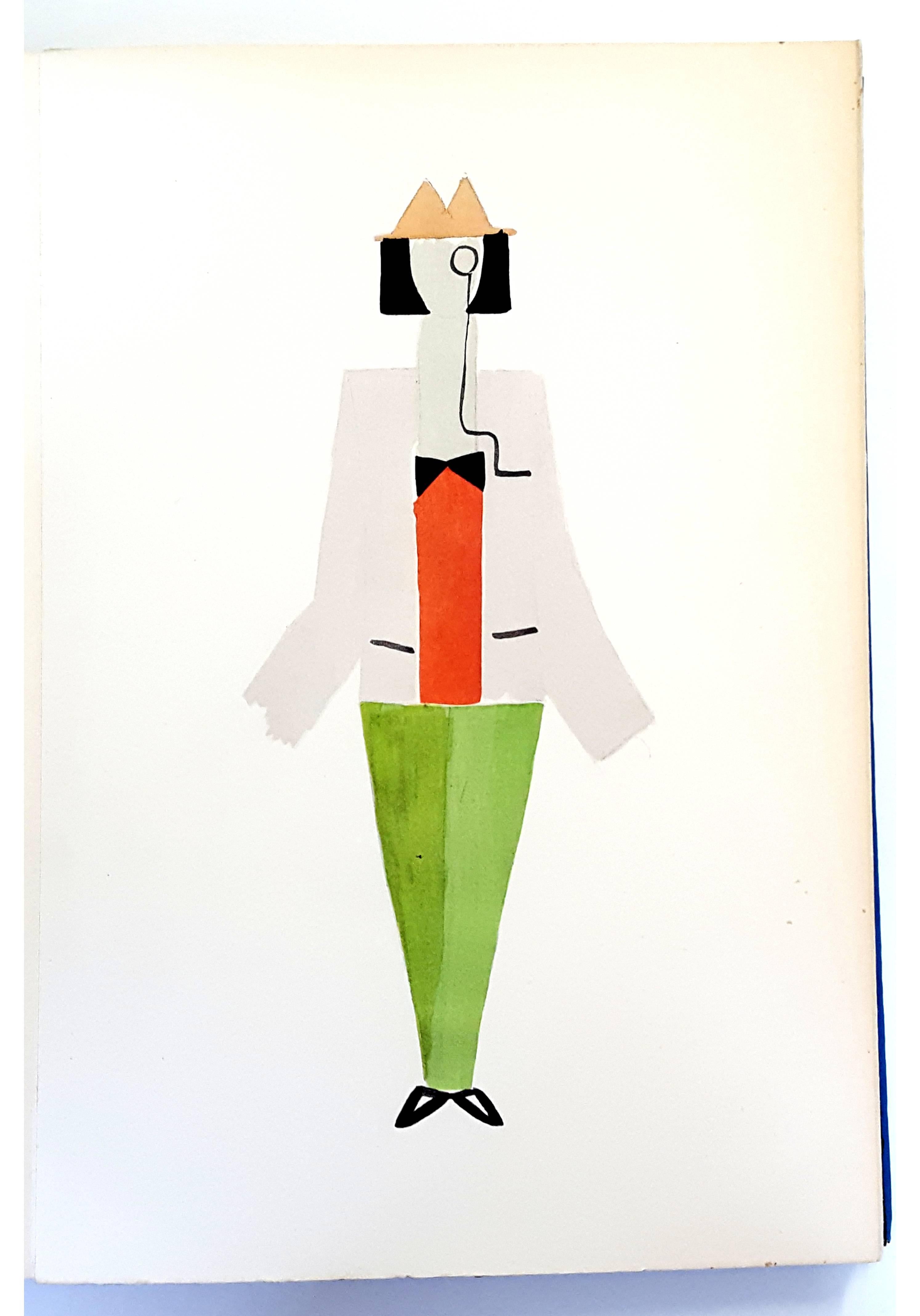 Full-page, colour pochoir after costume designs by Sonia Delaunay
Edition 331/500 copies on Velin Aussedat 
Dimensions: 28.5 x 19.5 cm.
From 27 Living Paintings. [Milano, Edizioni del Naviglio, 1969]. Jacques Damase. Robes Poèmes, Introduction. Text