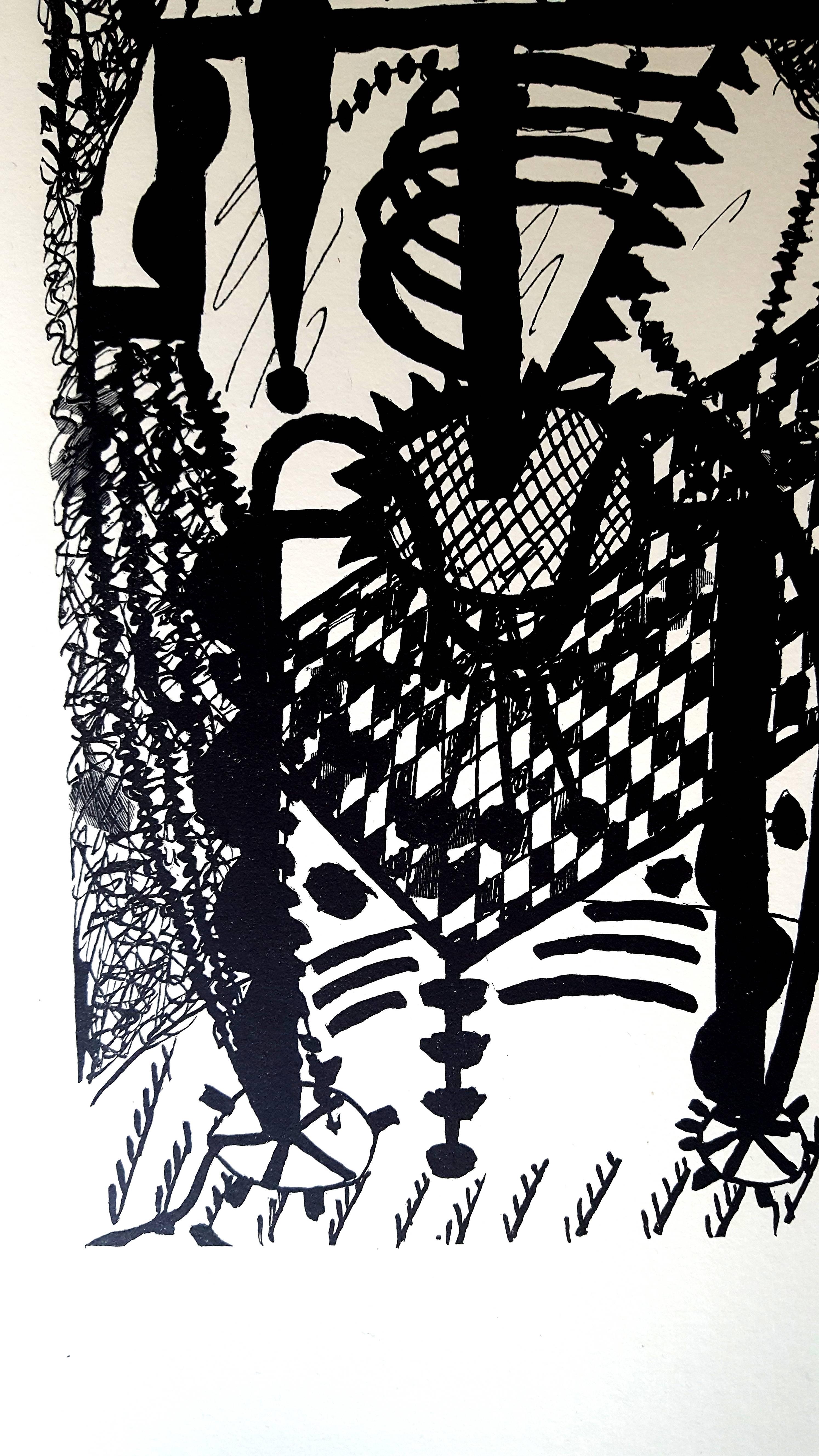 Gravure sur bois - Pablo Picasso (d'après) Helene Chez Archimede - Gris Abstract Print par (after) Pablo Picasso