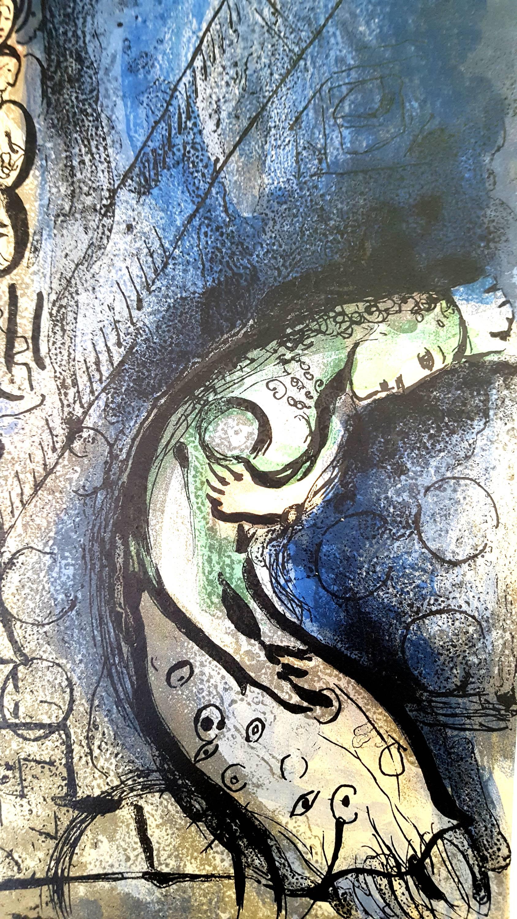 Marc Chagall - Die Bibel - Ahasuerus schickt Vasthi an Land  - Original Lithographie im Angebot 1