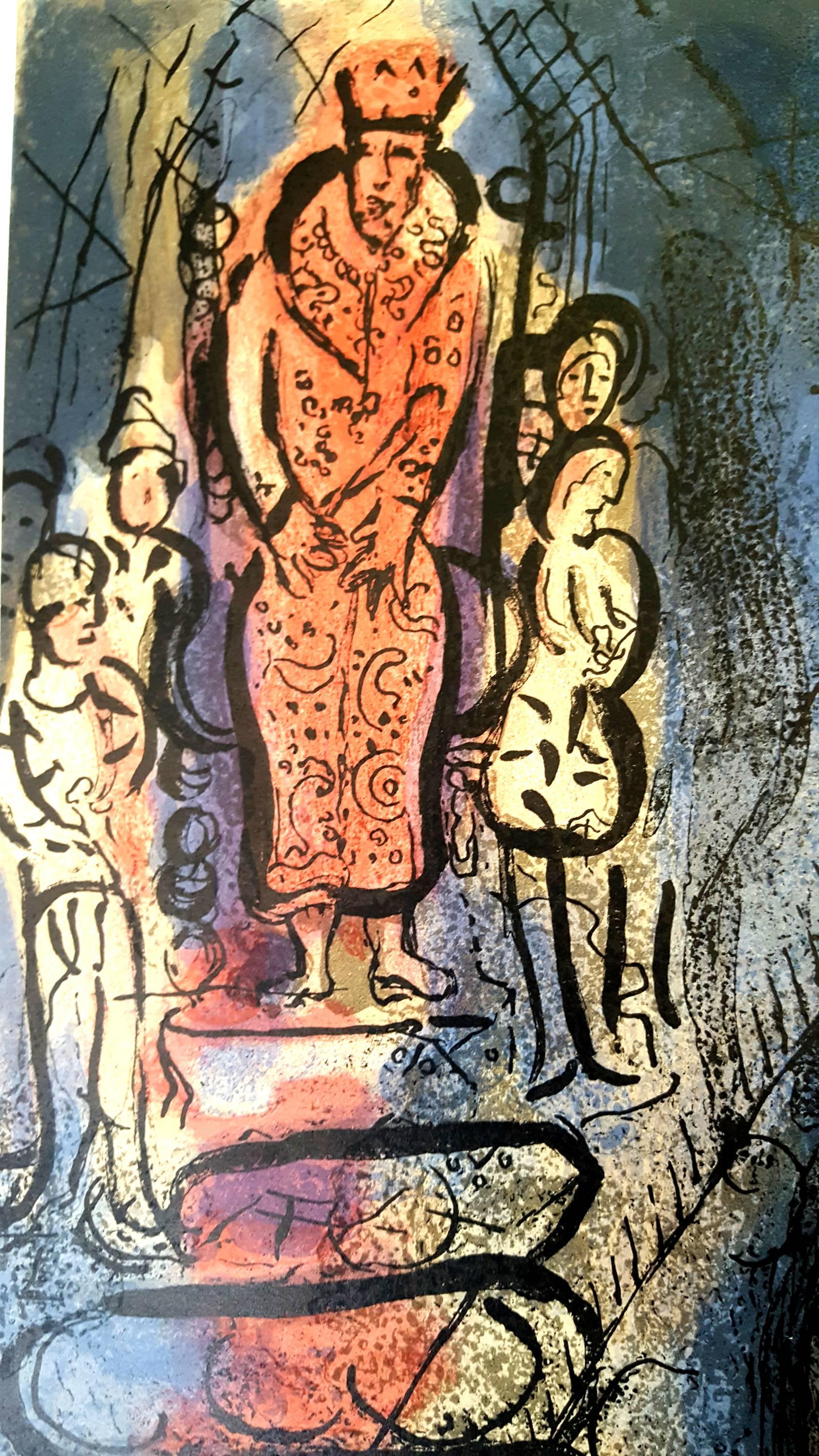 Marc Chagall - Die Bibel - Ahasuerus schickt Vasthi an Land  - Original Lithographie im Angebot 2