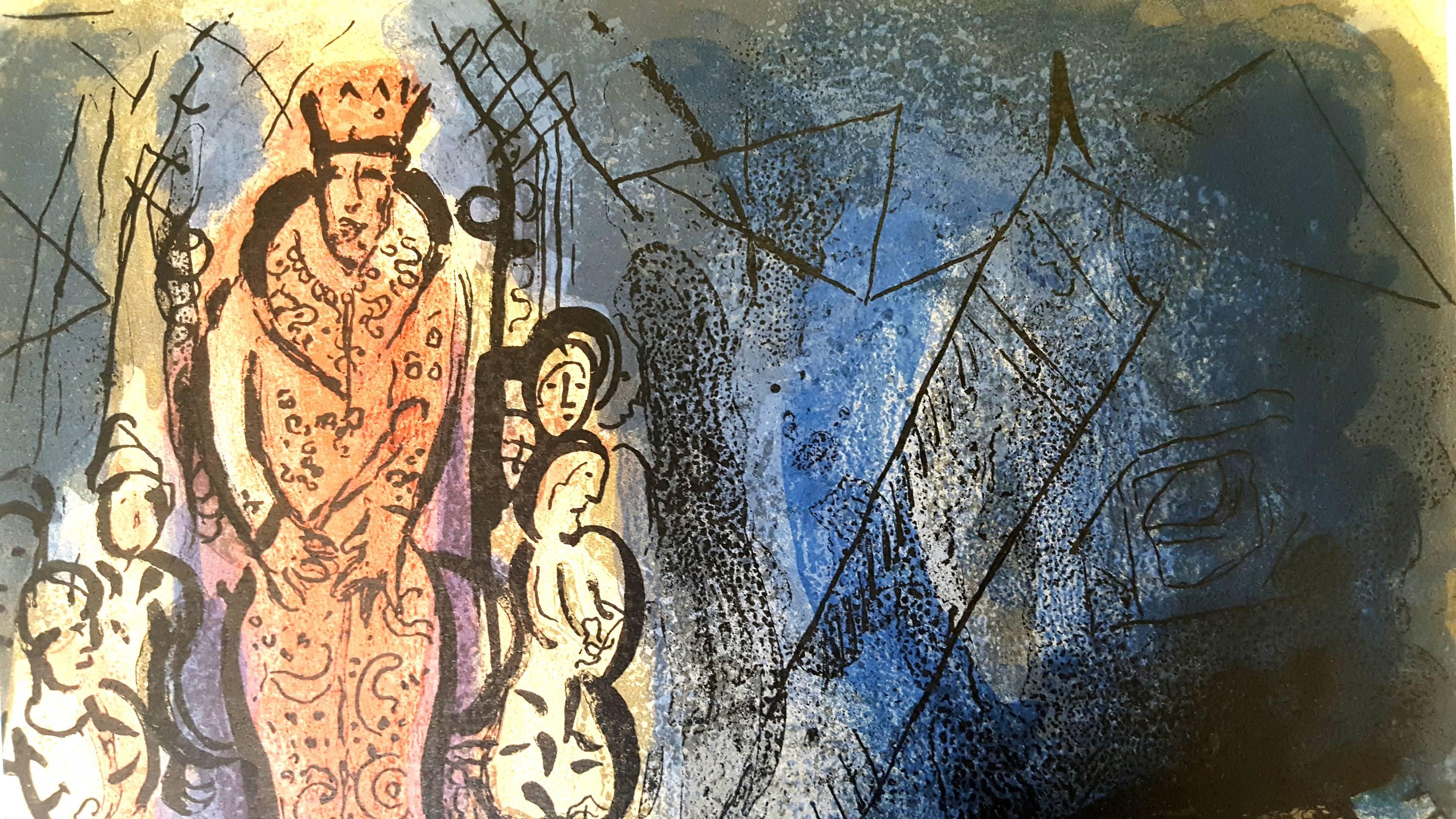 Marc Chagall - La Bible - Ahasuerus envoie Vasthi en route  - Lithographie d'origine en vente 4