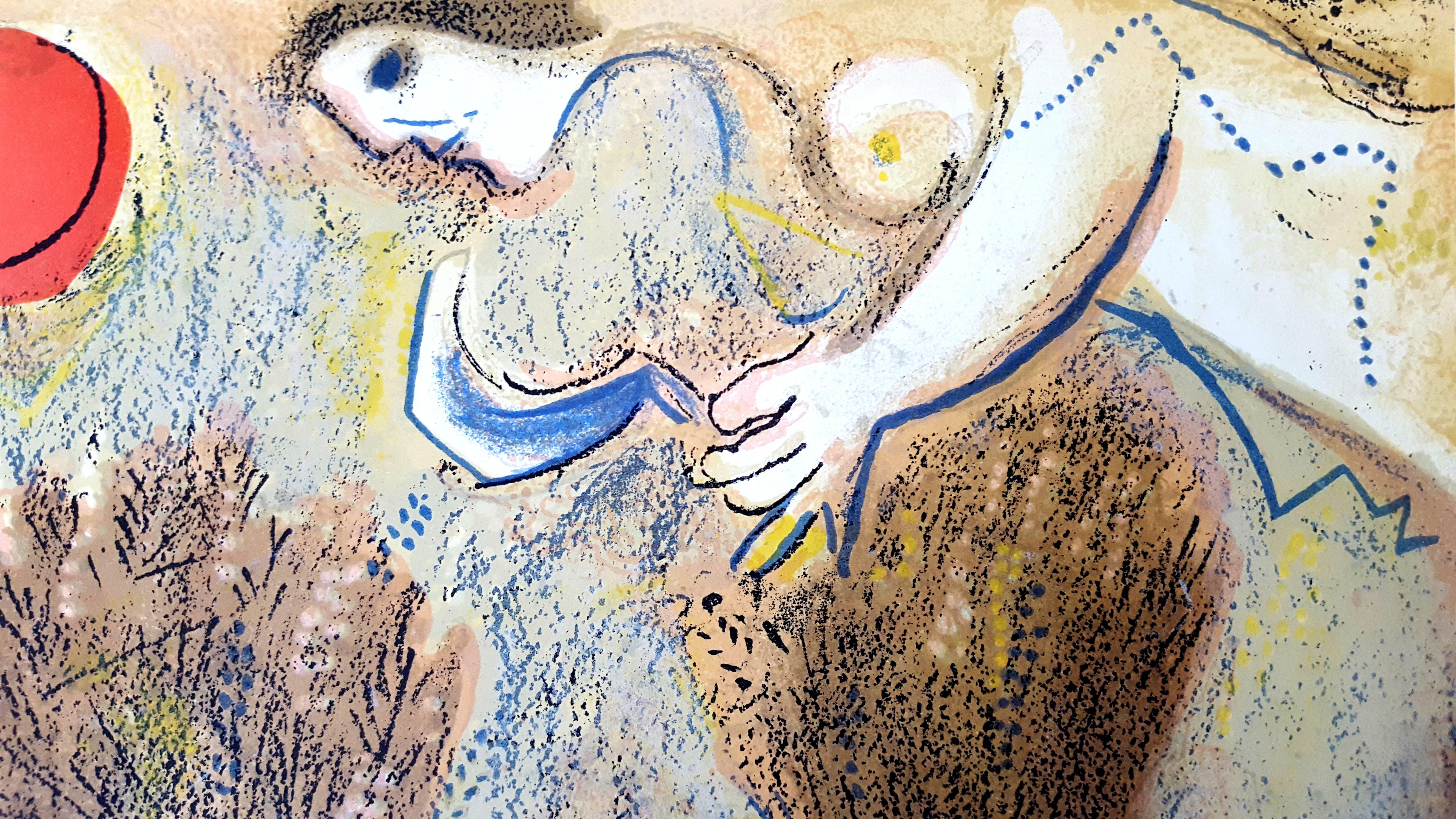 Marc Chagall - Die Bibel - Boaz wacht auf und sieht Ruth - Original Lithographie im Angebot 2