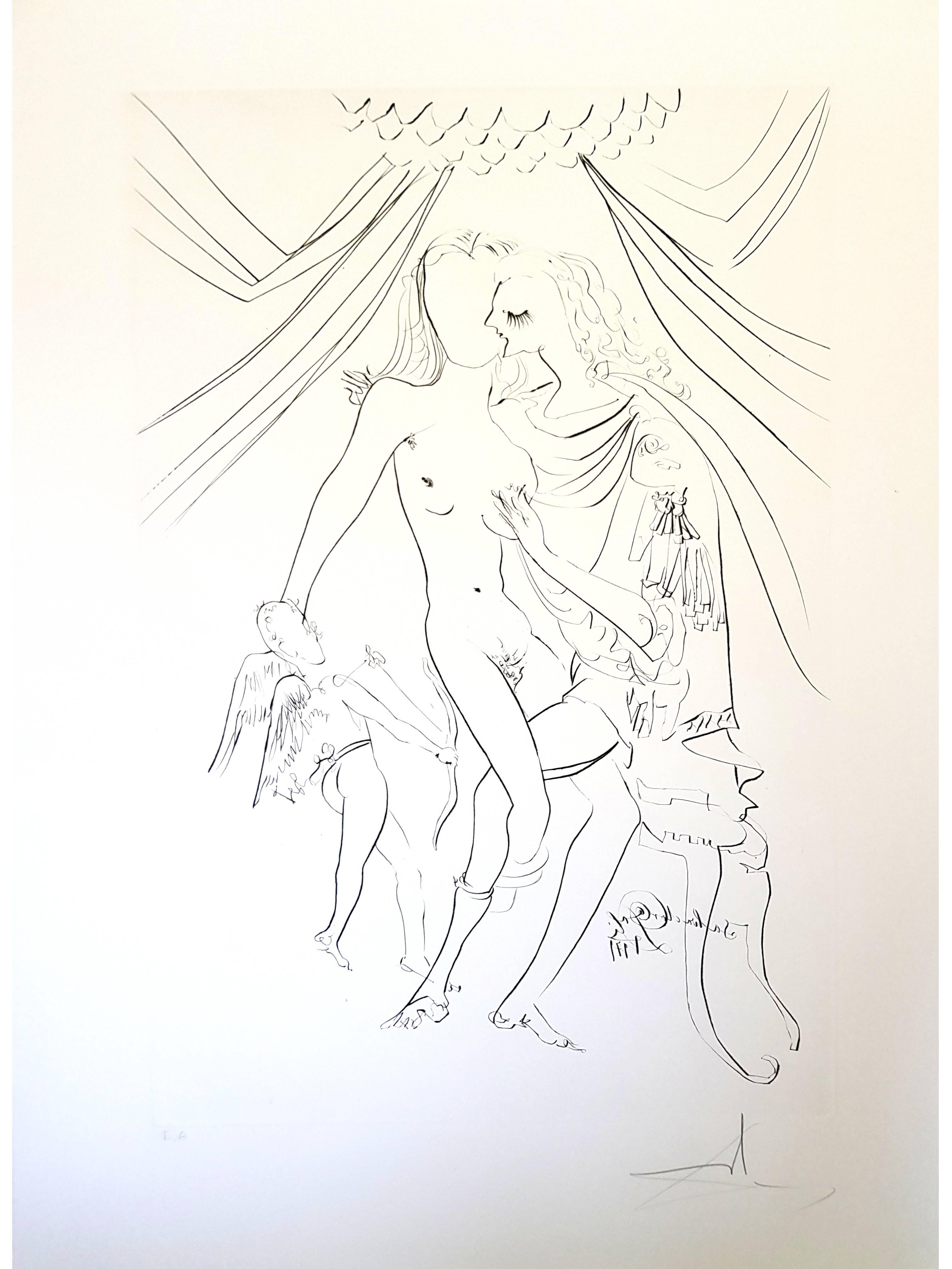 Salvador Dali -  Vénus, Mars et Cupidon - Gravure signée à la main - Print de Salvador Dalí