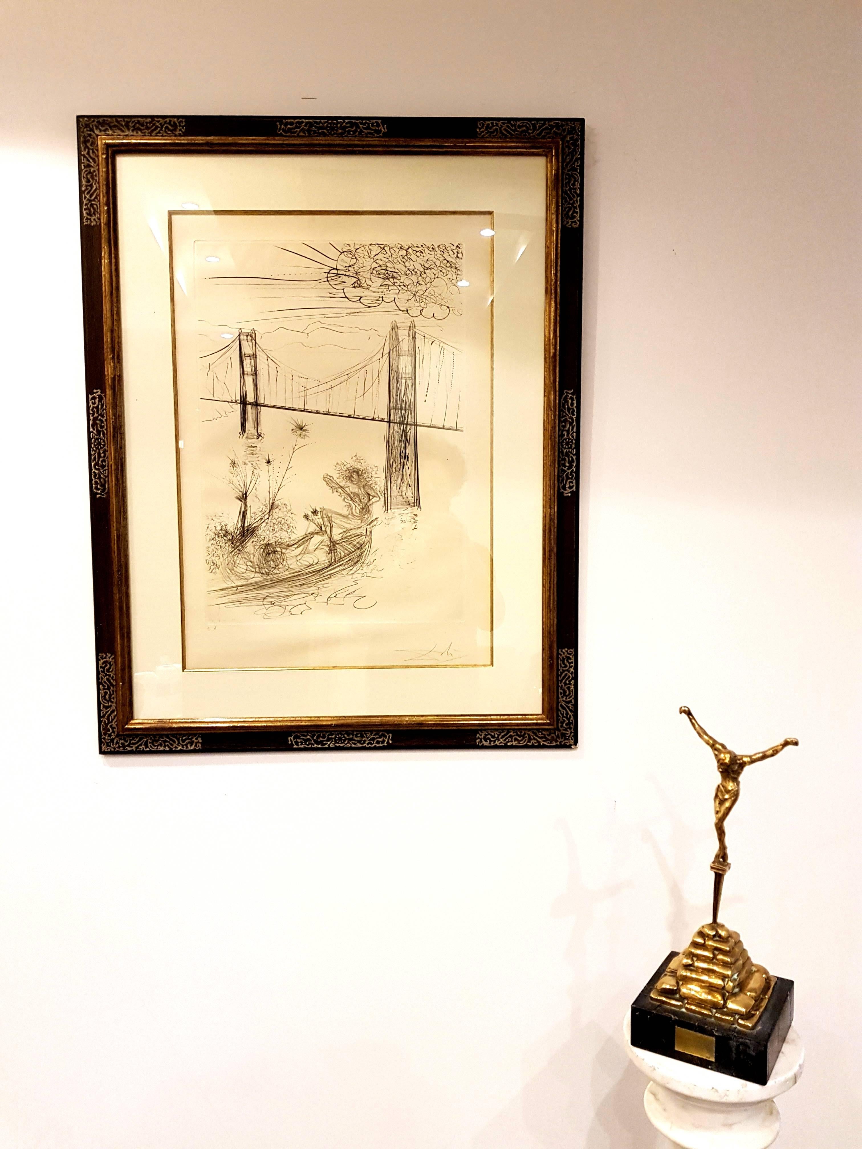 Salvador Dali - Golden Gate Bridge - Original Handsigned Etching - Print by Salvador Dalí