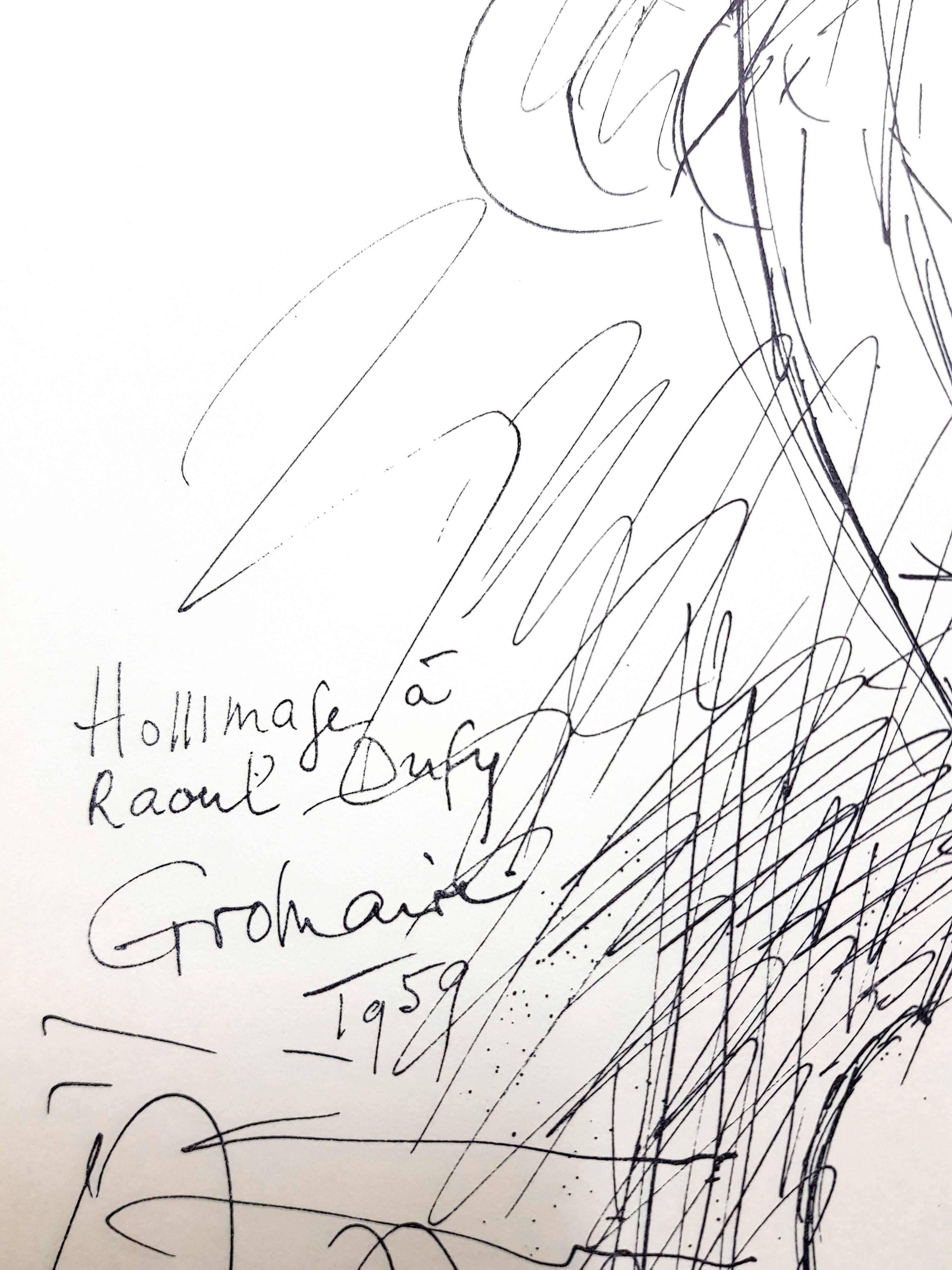 (after) Marcel Gromaire
Lithograph after a watercolor, published in the book "Lettre à mon peintre Raoul Dufy." Paris, Librairie Académique Perrin, 1965.
Printed signature
Dimensions: 30 x 24 cm
Condition : Excellent

Marcel Gromaire was